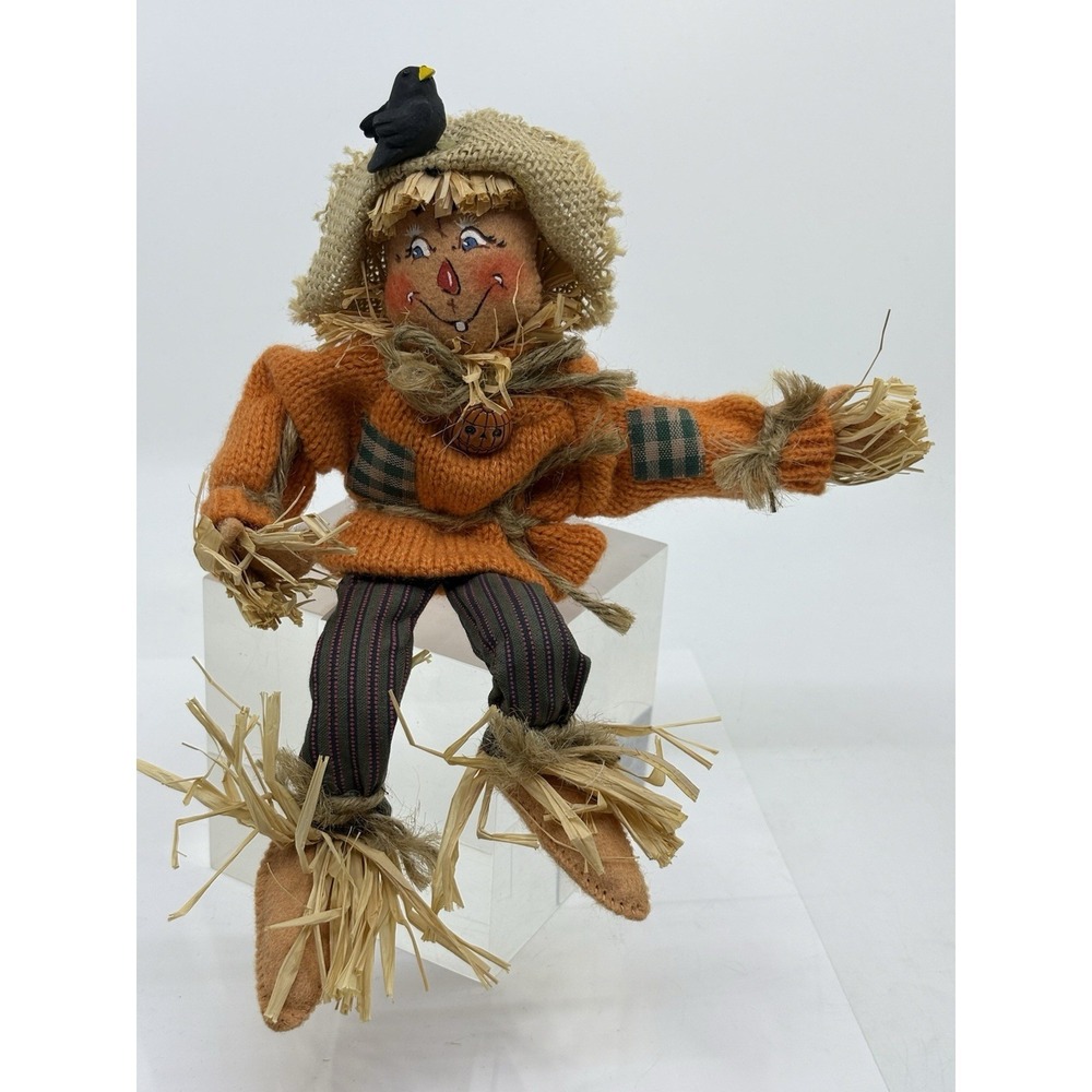 Annalee 2007 Orange Scarecrow w/ Black Crow Thanksgiving Doll